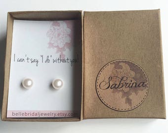 Pearls bridesmaid gifts jewelry, i cant say i do, be my bridesmaid gift for friend, stud earrings sets