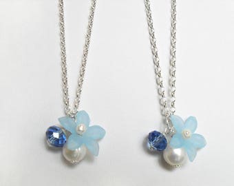 Flower girl necklace, set of 2 pearl necklaces, junior bridesmaid jewelry, blue jewelry, girl jewelry gift,