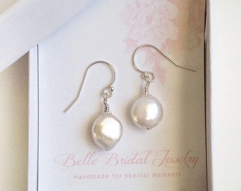 wedding bridesmaid gifts, coin pearl jewelry, pearl earrings, pearl jewelry, gift for teacher, free shipping, will you be my bridesmaid