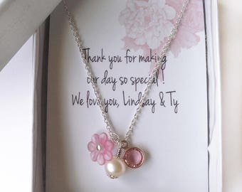 Personalized Flower Girl Pearl Necklace, Sterling Silver, Kids Jewelry
