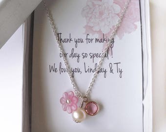 personalized flower girl necklace, kids jewelry, flower girl gifts, pearl charm gift, will you be my flower girl, jewelry for children