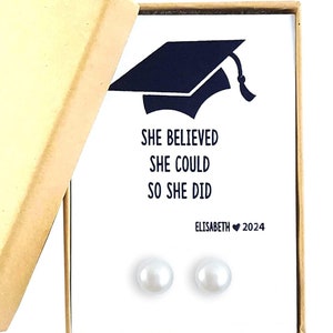 2024 Graduation gifts for her. Pearl gifts for class of 2024 graduate. Pearl earring come in gift box.