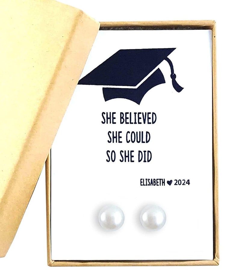 2024 Graduation gifts for her. Pearl gifts for class of 2024 graduate. Pearl earring come in gift box.
