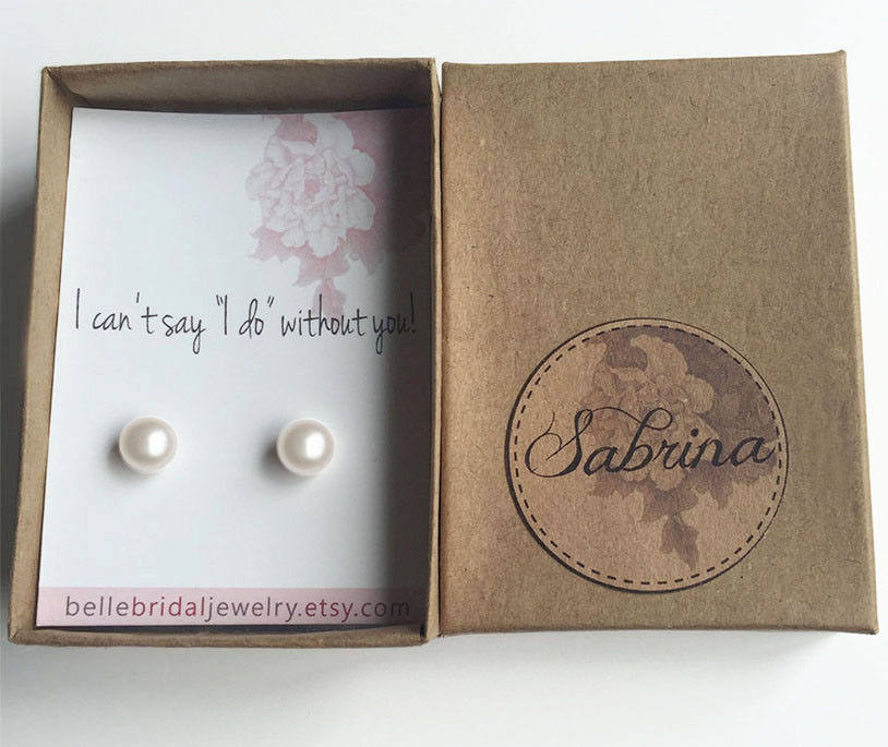 Sterling Silver Pearl Stud Earrings, Bridesmaid Proposal Gift
