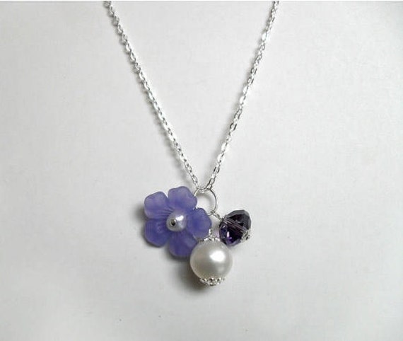 Kids purple Necklace, round Pearl girl necklace, purple charm girl gifts,  purple girl jewelry gift, Purple flower girl jewelry sale Ana
