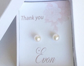 bridesmaid studs, pearl earrings, natural pearl stud, white pearl earrings, personalized gift, will you be my bridesmaid, free shipping