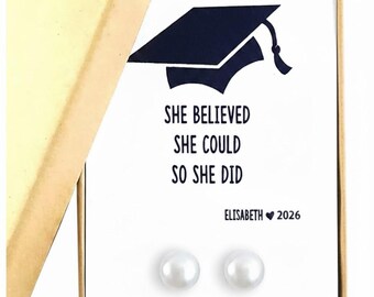 2026 Graduation Gift, Sterling Silver Pearl Studs, Personalized Gift Box