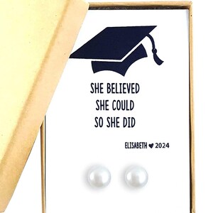 Pearl studs are the perfect present for your Class of 2024 Grad. Personalized gift for her