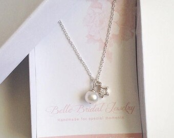 Collar de estrella de plata de ley con dije de perla, joyería minimalista