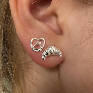 Dainty Croissant Stud Earrings: Gold-Plated Food Jewelry