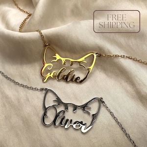 Custom Cat Name Necklace, Cat Ear Pendant Necklace, Gift For Cat Lover, Cat Person Jewelry, Personalized Pet Jewelry,