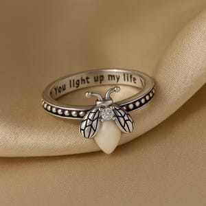 Glow in the Dark Firefly Ring: 925 Sterling Silver Cubic Zirconia