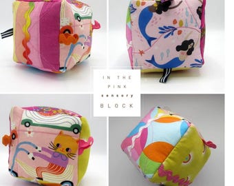 Handmade Cotton Sensory Crinkle Cube Block, Mermaids, Cats, Flowers, Geometrics. Tactile and sustainable.