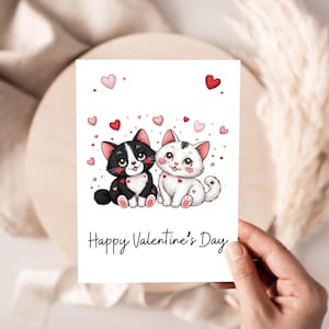 Cute Cats Valentines Day Card, Printable Valentines Day Card, Card for Him Her Husband Wife Girlfriend Boyfriend, Happy Valentines Day