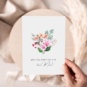 Carte numérique de fête des mères, carte de maman florale imprimable, carte de voeux aquarelle pour maman, cadeau de fête des mères à téléchargement immédiat, carte de maman bricolage
