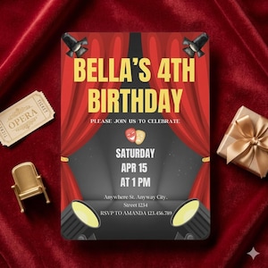 Broadway Birthday Invite, Theater Party Template, Musical Show Digital Download, Drama Class Play Announcement, Editable Canva Musical Theme