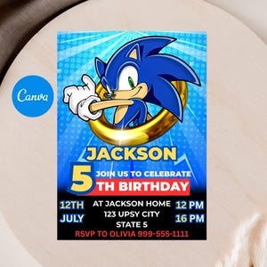 Sonic Editable Birthday Invitation | Hedgehog Party Invitation Template Printable | For Boy and Girl invitation | Invite Instant Download