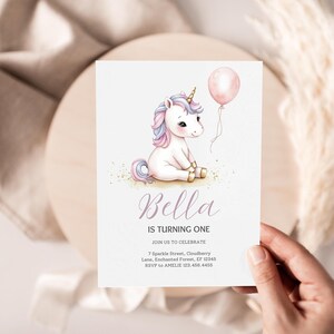 Editable Unicorn Birthday Invitation Magical Pink Balloon Unicorn Party Girl Any Age Minimalist Birthday Invite Template Printable Template