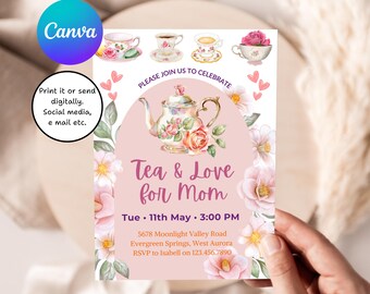 Mother's Day Tea Party Invitation, Pink Floral (Printable Download)