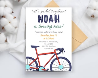Boys Bike Birthday Invitation Template, Editable Cycling Party Invite, Let's Ride Bike Birthday, Canva Template, Digital Download, Any Age