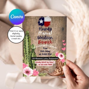 Invitation western pour le brunch de la fête des mères, invitation pour maman sur le thème du Texas rustique, brunch occidental Howdy Mama, soirée rodéo à la campagne, M05