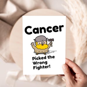 Cartão de recuperação de guerreiro digital dobrável, divertido e atrevido para imprimir – Vença o câncer e melhore logo – Escolhi o lutador errado!