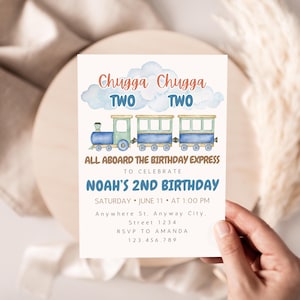 Editable Chugga Chugga Two Two Birthday Invitation Train Second Birthday Printable Invite All Aboard Boys Birthday Invite Train Evite