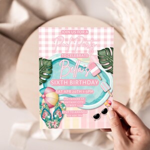 Birthday Party Pool Party Invitation Girl Pool Birthday Party Pastel Invite Summer Birthday Party Swimming Party Digital Printable Canva