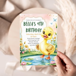 Duck Birthday Party Invitation Editable Template Little Duckling Invite Printable Baby Duck In Lake Invite Kid Birthday Evite Canva Template