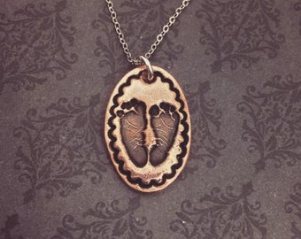 Copper oval with border-Actual Baby Footprint Necklace - Actual Handprint - Actual Footprint Jewelry - In memory of Jewelry -baby loss