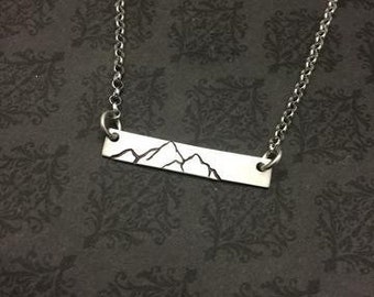 Mountain Bar Necklace-Sterling Silver bar necklace