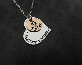 Hand stamped jewelry FILLED WITH LOVE sterling heart with disc