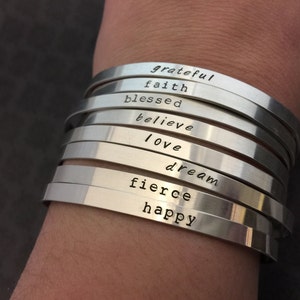 Hand stamped jewelry - Silver Skinny Cuff Bracelet -Sterling Silver