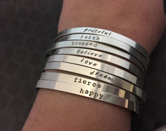 Hand stamped jewelry - Silver Skinny Cuff Bracelet -Sterling Silver