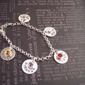 Hand Stamped Personalized Custom BIRTHSTONE Charm BRACELET Sterling Silver. GRANDMA or Mother of Many image 1