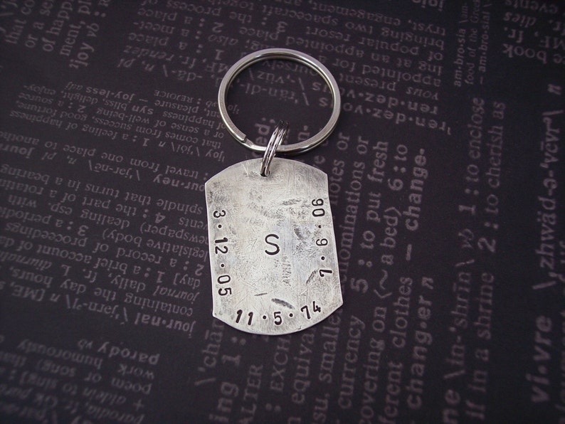 Hand Stamped Custom KEY CHAIN Sterling Silver. Personalized for DAD, Groom, Husband, Groomsmen image 1