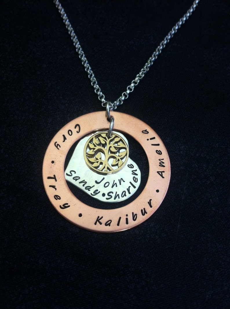 Hand stamped Jewelry Hand stamped necklace Mother's ring Family Tree necklace Gift for her Custom Jewelry Say Anything Jewelry image 1