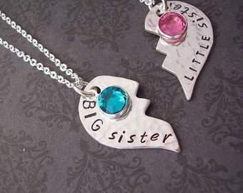 Custom BIG sister and  LITTLE Sister or Best Friends set of 2 necklaces in sterling silver