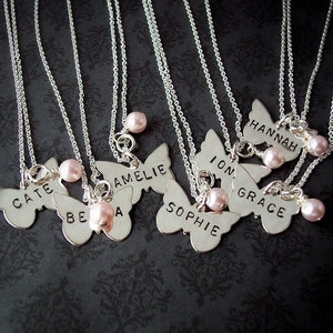 Hand Stamped Butterfly Sterling personalized necklace Flower girl First Communion etc. image 1