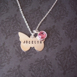 Hand Stamped Butterfly Sterling personalized necklace Flower girl First Communion etc. image 2