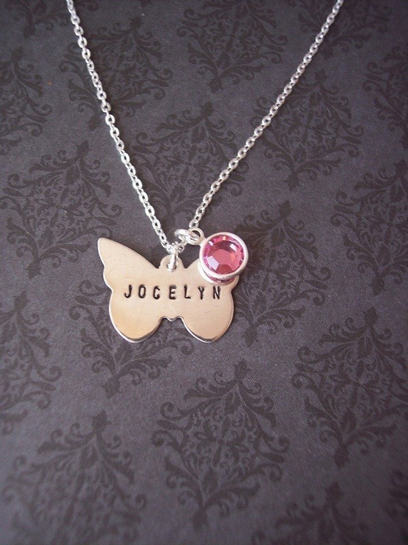 Hand Stamped Butterfly Sterling personalized necklace Flower girl First Communion etc. image 2