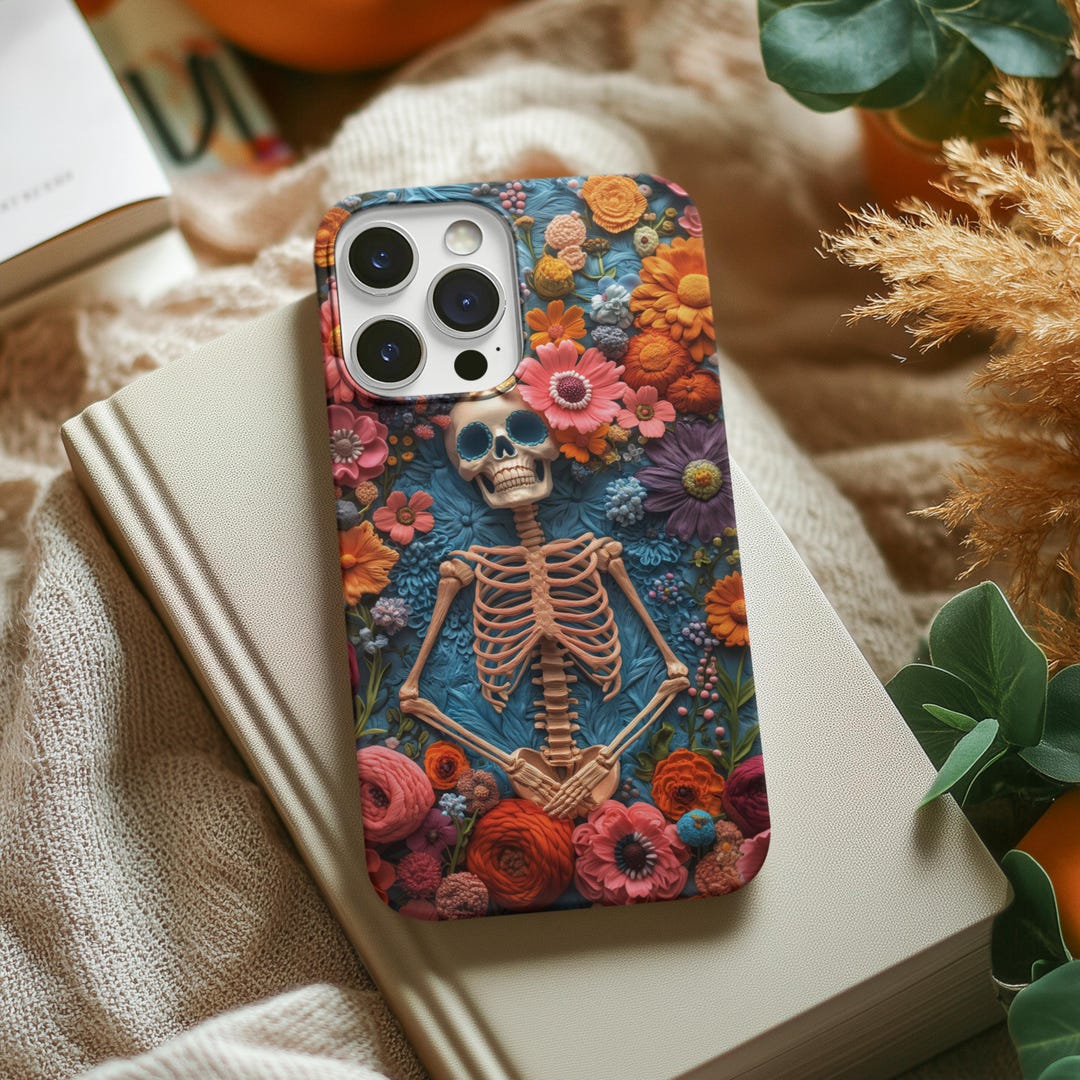 Colorful Floral Skeleton Art Phone Case – iPhone * Case Vibrant 3D Bas ...