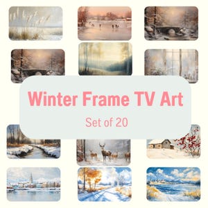 Winter Frame TV Art Set of 20 Bundle, Lanscape Painting Vintage Digital Download Neutral Holiday Art for Samsung Frame TV Christmas Deco