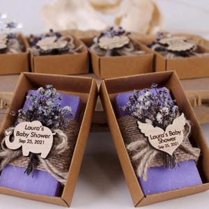Sapone profumato viola (lavanda) regalo personalizzato per baby shower 10 pezzi