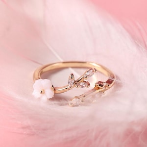 Sakura Ring, Adjustable. Choose Your Color. Gifts For Her, Anniversary, Birthday, Mom. Cherry Blossom Ring. 18K Gold Plated