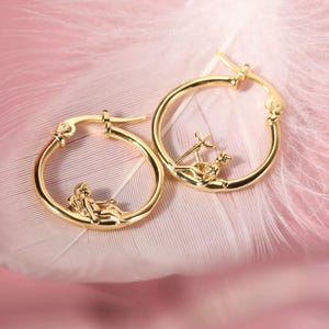 Angel and Devil Hoop Earrings ,18 K Gold Plated, Adorable Cupid Mismatch Hoop Earrings, Ancient Greek Myth Characters: Eros and Anteros
