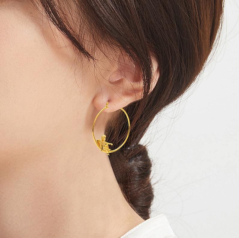 Angel and Devil Hoop Earrings, 18 K Gold Plated ,Adorable Cupid Mismatch Hoop Earrings, Ancient Greek Myth Characters: Eros and Anteros