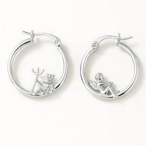 Angel and Devil Hoop Earrings ,18 K Gold Plated, Adorable Cupid Mismatch Hoop Earrings, Ancient Greek Myth Characters: Eros and Anteros