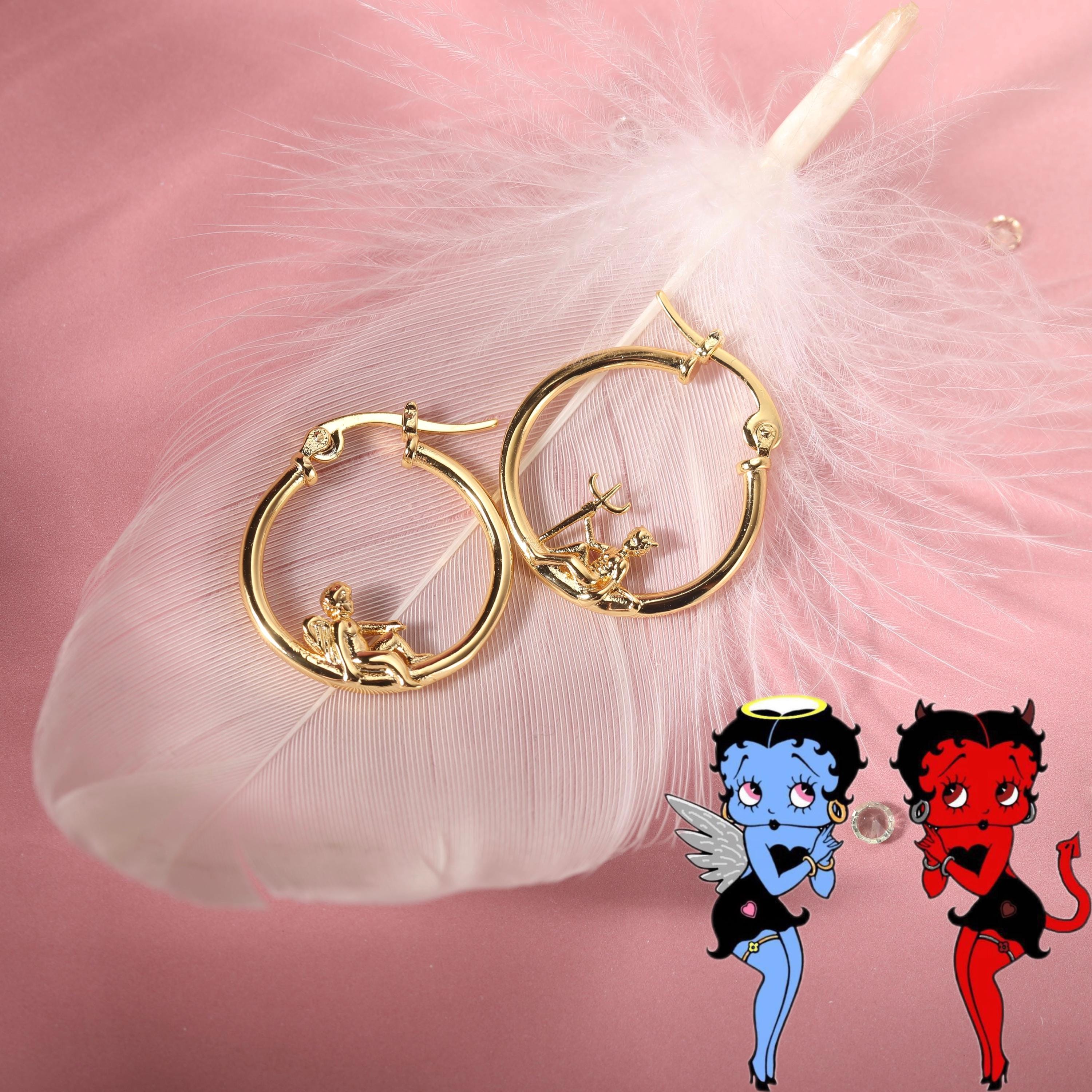 Angel and Devil Hoop Earrings, 18 K Gold Plated ,Adorable Cupid Mismatch Hoop Earrings, Ancient Greek Myth Characters: Eros and Anteros