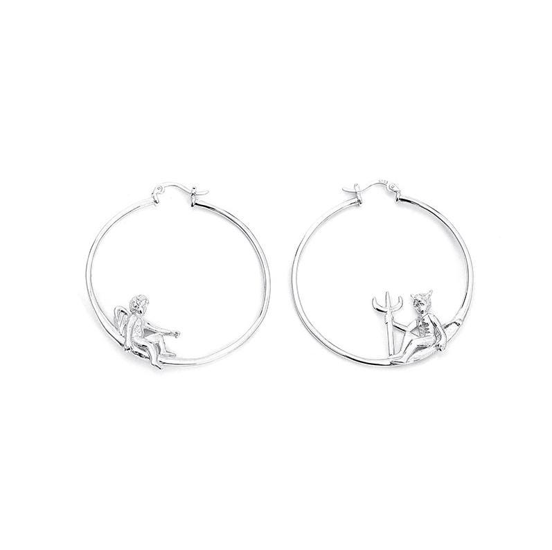Angel and Devil Hoop Earrings, 18 K Gold Plated ,Adorable Cupid Mismatch Hoop Earrings, Ancient Greek Myth Characters: Eros and Anteros